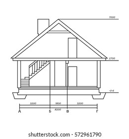 Technical drawing of house icon in outline style isolated on white background. Architect symbol stock vector illustration.