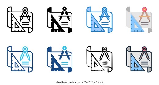 Technical Drawing icon set multiple style collection 
