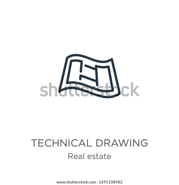Technical drawing icon. Thin\
linear technical drawing outline icon isolated on white background\
from real estate collection. Line vector sign, symbol for web and\
mobile