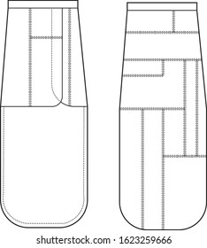Technical drawing of isolated casual wrap skirt. Asymmetric flat denim fashion illustration. Blueprint for designers. Template for designs
