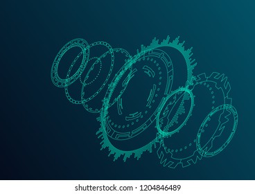 Technical drawing in isometric view.Vector illustration.
