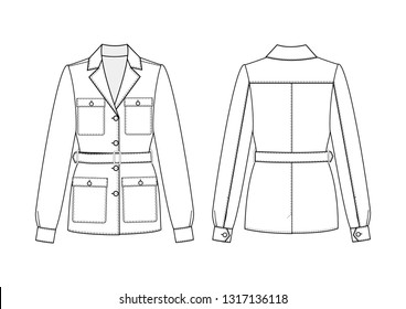 Technical drawing of jacket with pockets