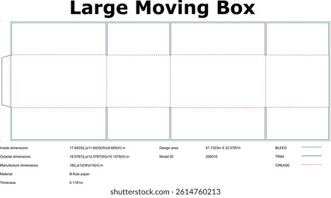 Technical drawing of a large corrugated cardboard box packaging layout