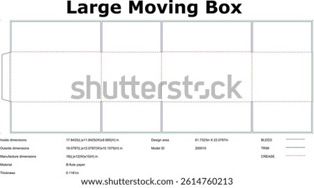 Technical drawing of a large corrugated cardboard box packaging layout