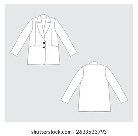 
Dibujo técnico de la chaqueta de cuero con dardos en la Plantilla de la maqueta de la vista frontal y posterior del estante