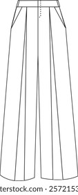 Technical Drawing of Long Culottes with Front Pleats, Fashion Design, Apparel Pattern, Clothing Blueprint