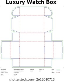 Technical Drawing Of A Luxury Watch Box Packaging Die Cut Template