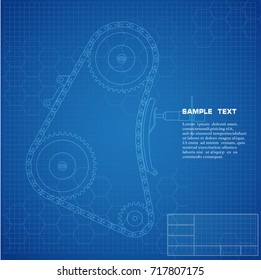 Technical drawing of the mechanism of the car vector illustration.