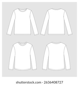 
technical drawing of men's long sleeves front and back view mockup template