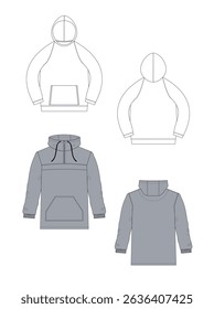 
technical drawing of men's sweatshirts front and back view mockup template
