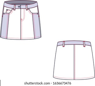 Technical drawing of mini jean skirt. Fashion template.