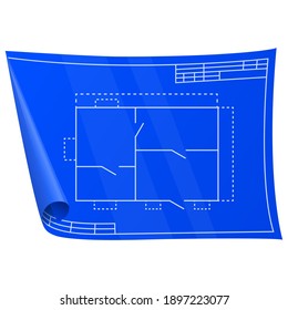 Technical drawing. Nice new drawing of blue drawing paper with house drawing. For builders and mechanics. Vector illustration for websites, games and prints.