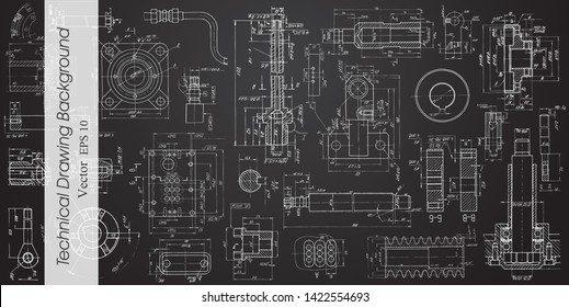 Technical drawing on a black background.Mechanical Engineering drawing .