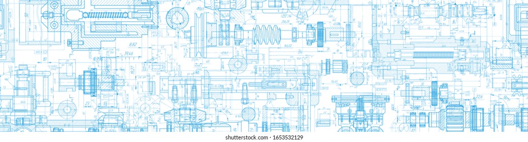 Technical drawing on a white background .Widescreen Technology Background.Mechanical Engineering - Vector illustration .