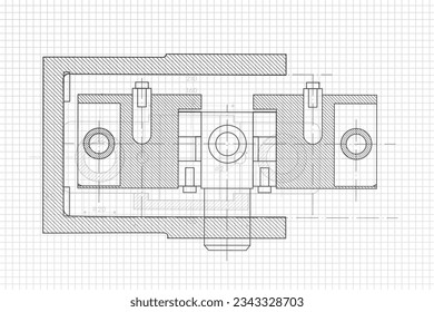 Technical drawing on a white background. Abstract schemes, drawings, technologies, machines. Mechanical Engineering drawing. Vector Illustration