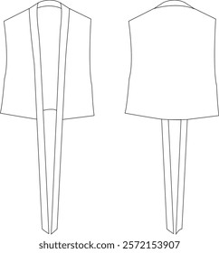 Technical Drawing of Outer Sleeveless Garment with Ties, Fashion Design Illustration, Clothing Pattern