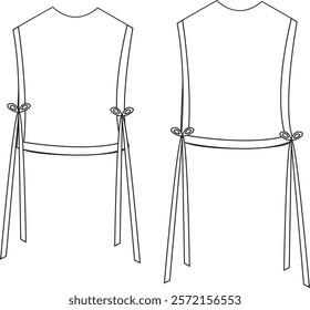 Technical Drawing of Outer Sleeveless Garment with Ties, Fashion Design Illustration, Clothing Pattern