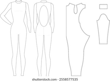 technical drawing of overalls, overalls pattern, комбинезон для танців