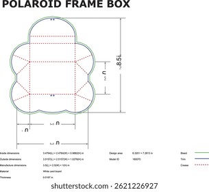 Desenho Técnico De Uma Caixa Polaroid Frame Com Dimensões E Especificações