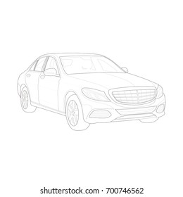 Technical drawing of prestige car. Vector illustration. Black and White. Lines