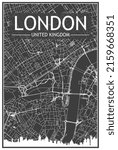 Technical drawing printout city poster with panoramic skyline and streets network on blue background of the downtown PARIS, FRANCE