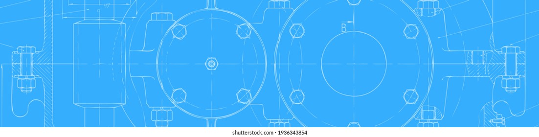 Technische Zeichnung des Reduktionsmittels auf dem Planpapier-Banner. Vektorgrafik-Hintergrund
