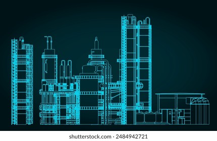 Technical drawing of a refinery plant