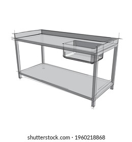 Technical drawing of a restaurant sink in an architectural style. Schematic vector illustration of commercial kitchen sink on white background