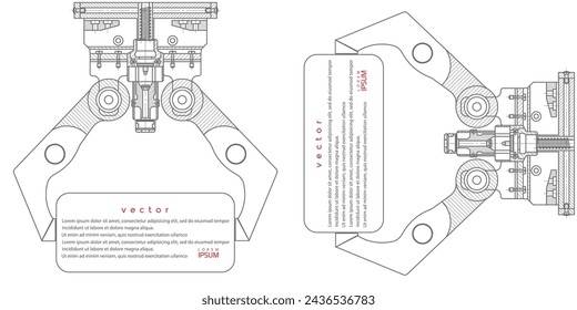 Technical drawing of a robot arm. Industrial Technology Banner. Mechanical Engineering drawing - Vector illustration .