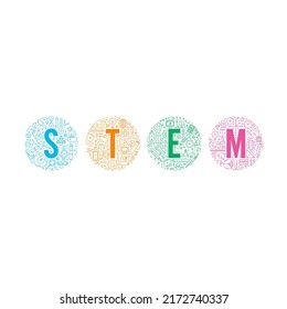 technical drawing robotics training. stem and stem symbols in circles. outline stem concept. science, technology, engineering, mathematics education