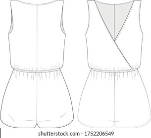 technical drawing for a sample of women's short summer overalls (STYLE 2)