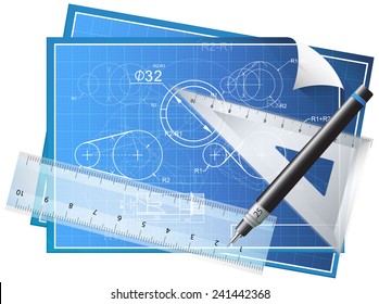 Technical Drawing Sheet Equipment Illustration: เวกเตอร์สต็อก (ปลอดค่า