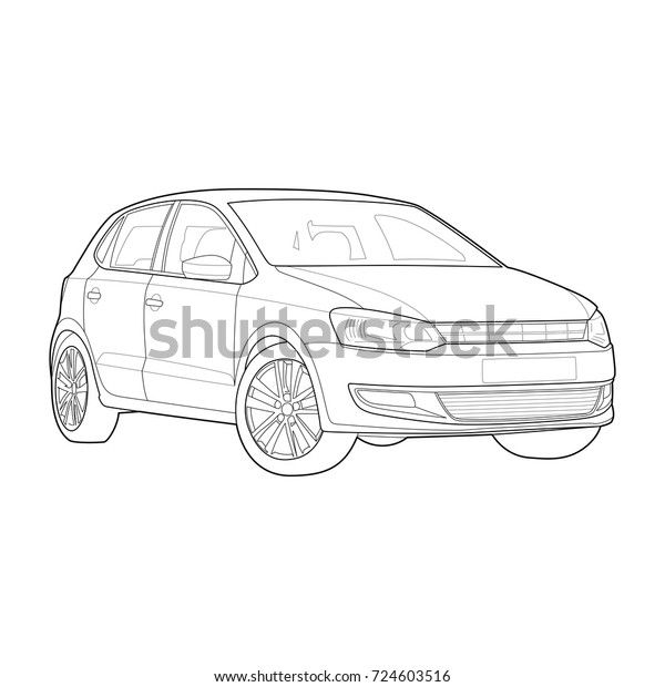 短い車の技術図面 ベクターイラスト 白黒 線のみ のベクター画像素材 ロイヤリティフリー