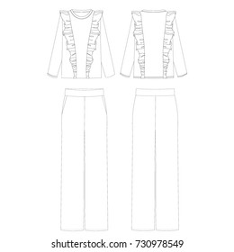 technical drawing sketch blouse trousers vector illustration 