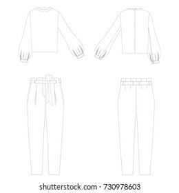technical drawing sketch blouse trousers vector illustration 