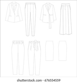 technical drawing sketch jacket trousers skirt vector illustration
