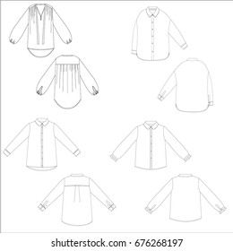technical drawing sketch set of blouse  vector illustration 