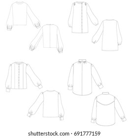 technical drawing sketch set of blouse vector illustration 