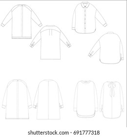 technical drawing sketch set of blouse vector illustration 