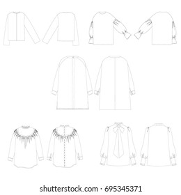 technical drawing sketch set of blouse vector illustration 