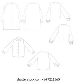 technical drawing sketch set of blouse vector illustration 