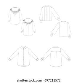 technical drawing sketch set of blouse vector illustration 