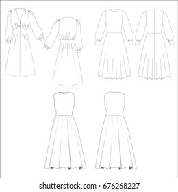 technical drawing sketch set of dress vector illustration 