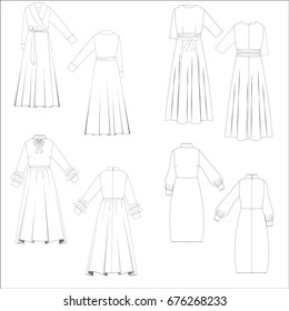 technical drawing sketch set of dress vector illustration 