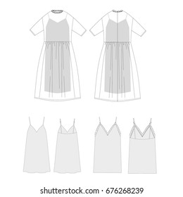 technical drawing sketch set of dress vector illustration 