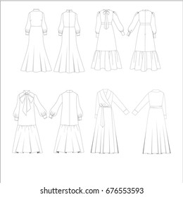 technical drawing sketch set of dress vector illustration