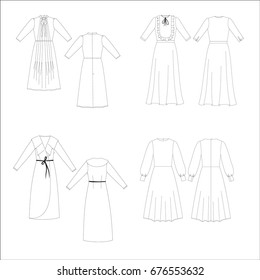 technical drawing sketch set of dress vector illustration