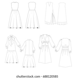 technical drawing sketch set of dress vector illustration 