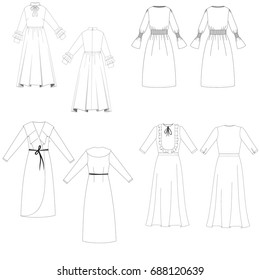 Maxi Dress Fashion Flat Templates Stock Vector (Royalty Free) 1813837616