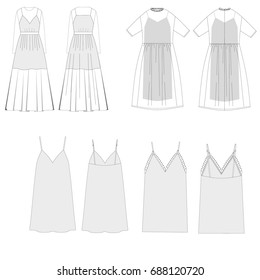 technical drawing sketch set of dress vector illustration 